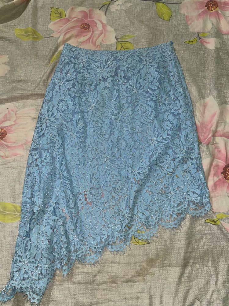 Blue Lace Asymmetric Skirt