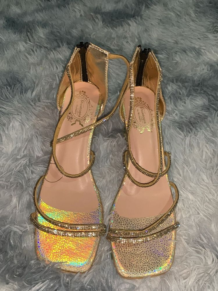 Sparkling Gold Strappy Heels