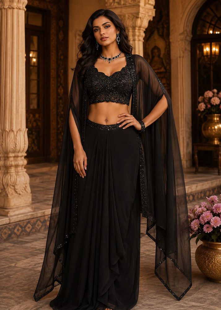 Elegant Black Sequined Lehenga Choli Set
