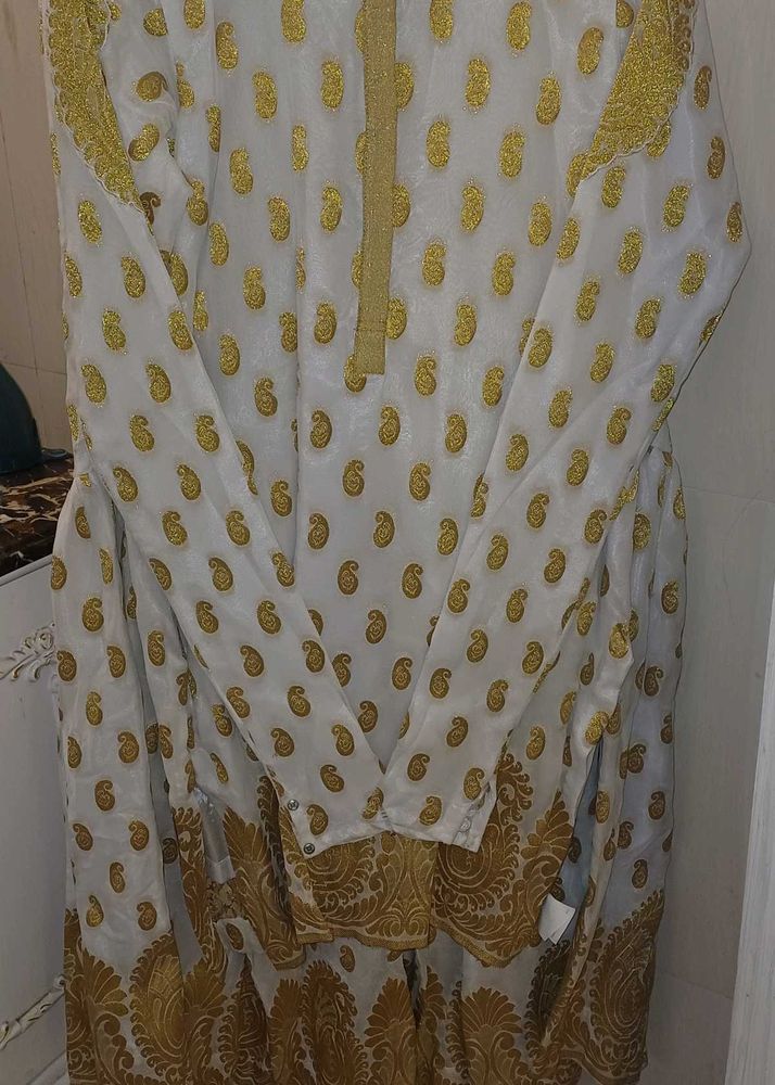 Elegant White &amp; Gold sharara set