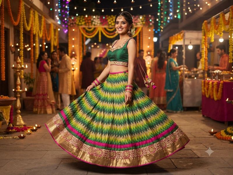 Green Yellow Ethnic Designer Lehenga Choli Set
