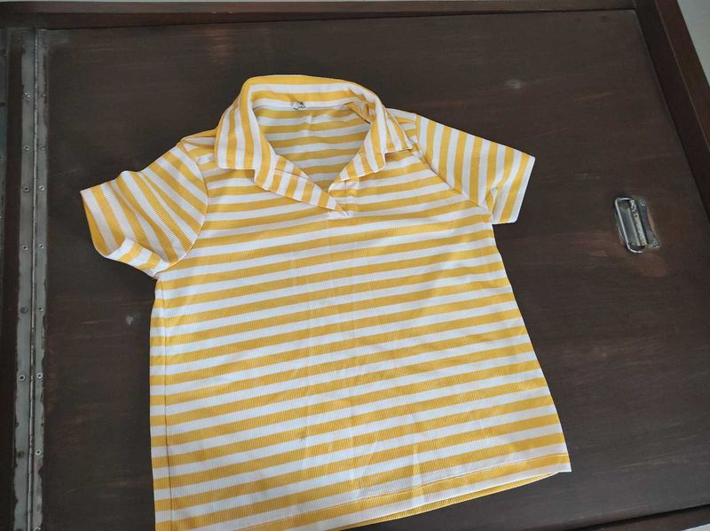 Yellow &amp; White Striped Polo Shirt