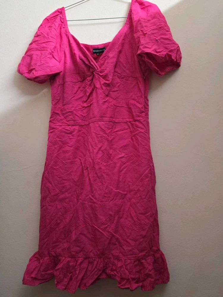 Vibrant Pink Puff Sleeve Dress