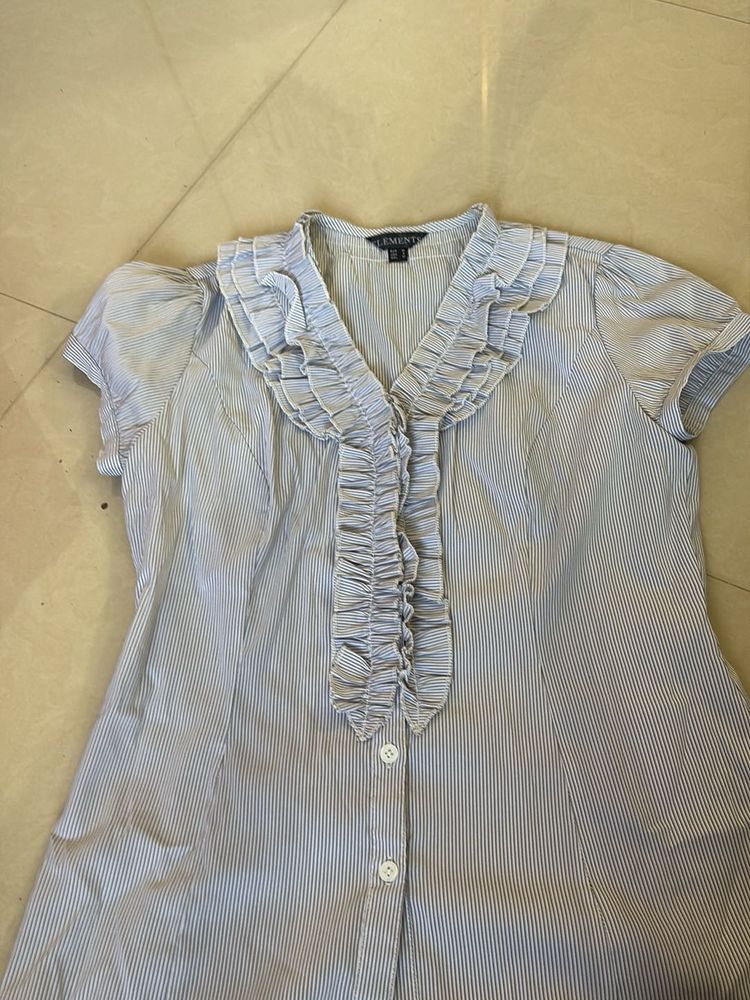 Striped Ruffle Front Blouse