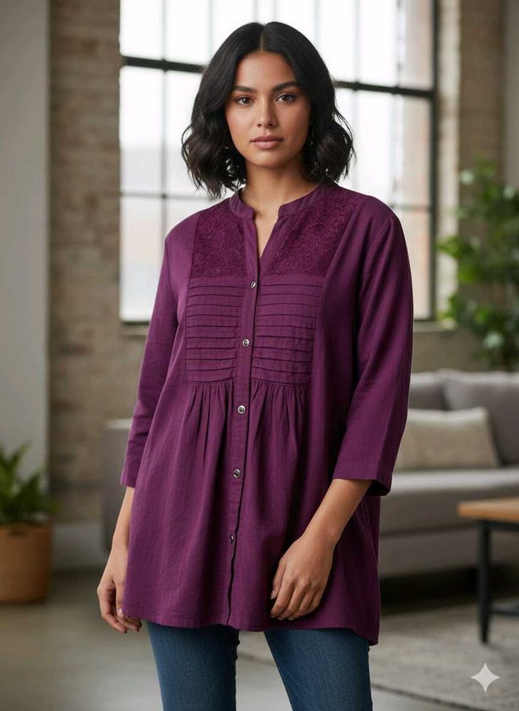Elegant Purple Button-Down Tunic Top
