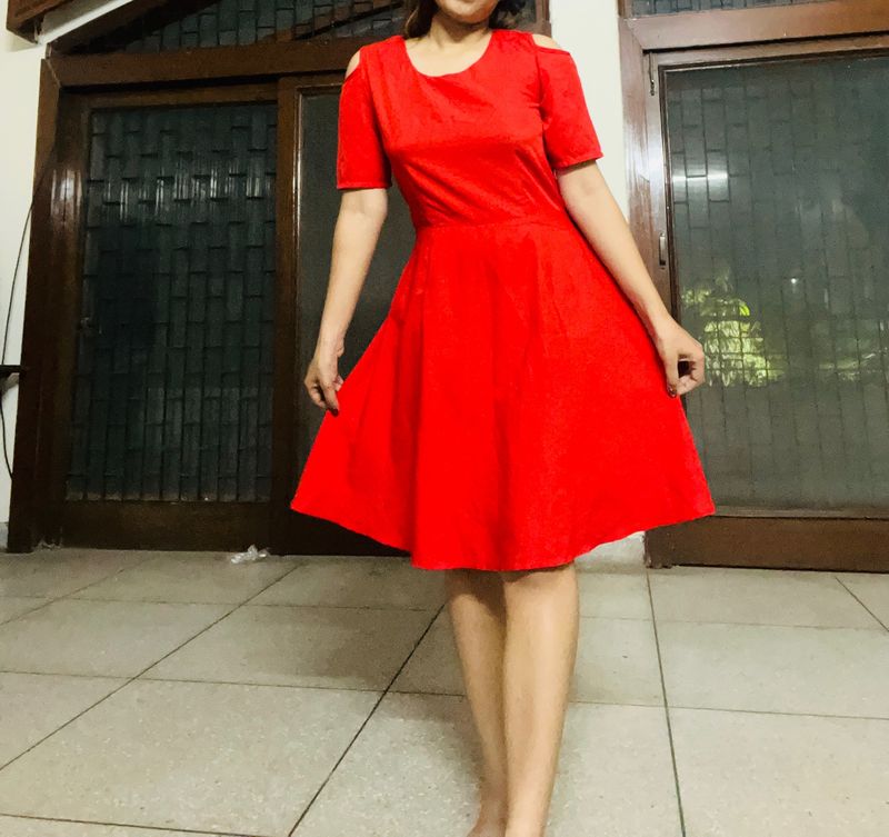 Flash ⚡Sale ❤️Cold Shoulder Flared Red Dress