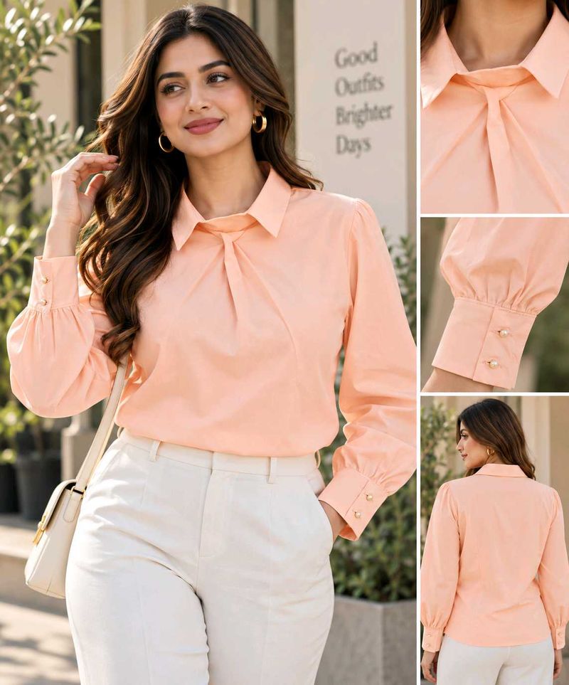 Elegant Peach Collared Blouse