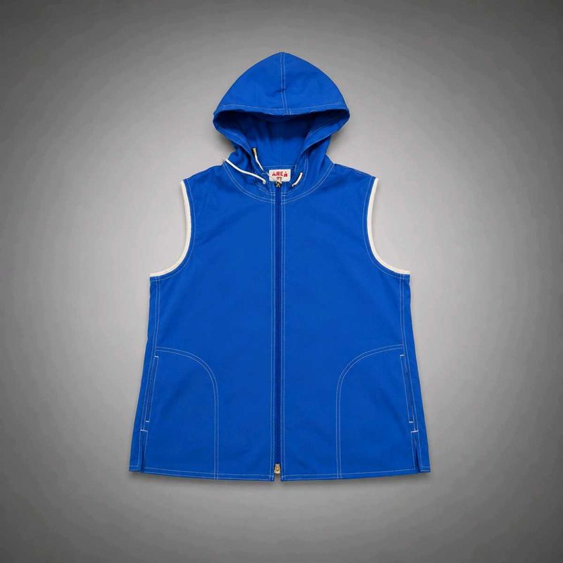 Blue Hooded Sleeveless Zip-Up Vest