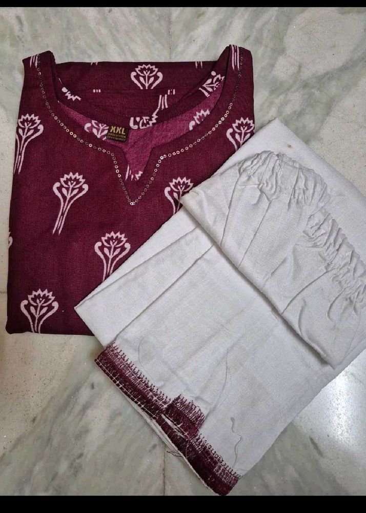 Maroon Printed Kurta Set