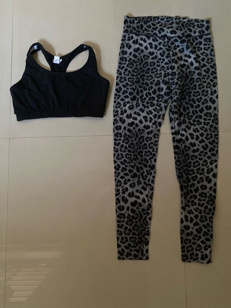 activewear set-Leopard Print leggings &amp;sport bra