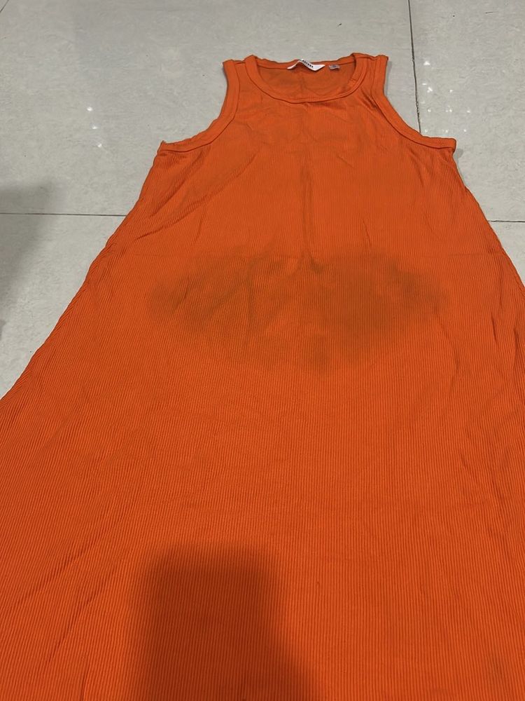 Vibrant Orange Ribbed Tank Dress
