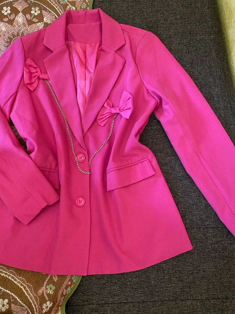 Vibrant Pink Bow Blazer