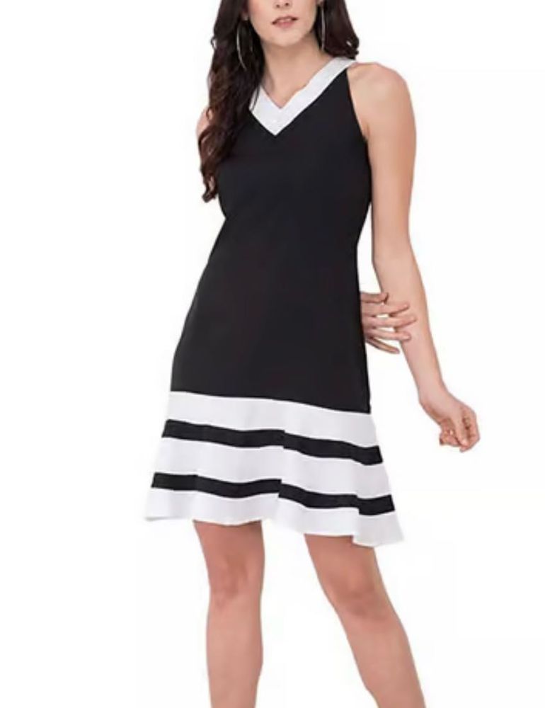 Chic Black &amp; White Striped Mini Dress
