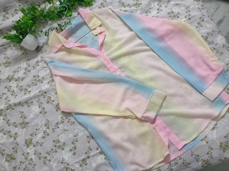 Rainbow Tie-Dye Button-Up Shirt