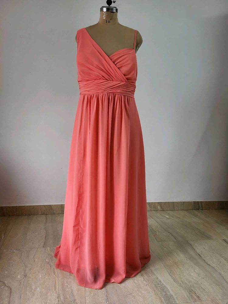Elegant Coral One-Shoulder Maxi Dress