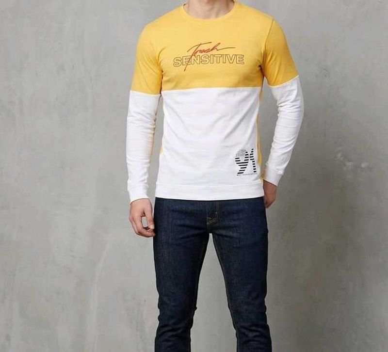 Men's Yellow &amp; White Color Block T-Shirt