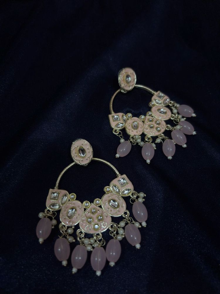 Blush Pink / pastel Chandbali Earrings