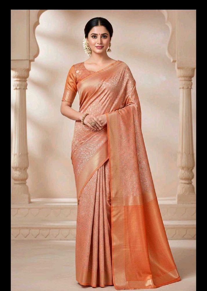Elegant Peach Banarasi Silk Saree with blouse pc