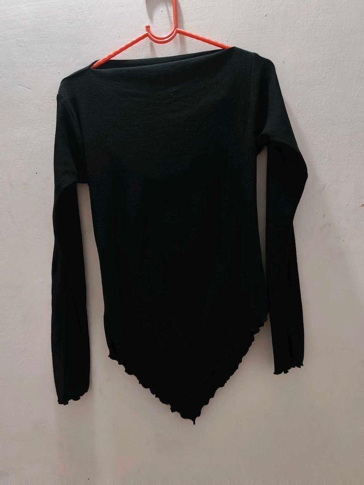 Black Long Sleeve Asymmetrical Top