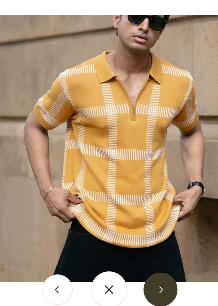 Men's Yellow Checked Polo Shirt