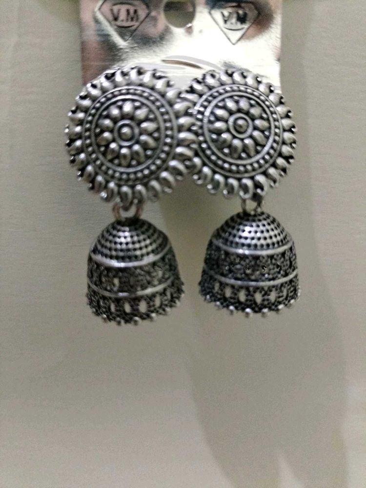 Oxidized Silver Jhumka Earrings