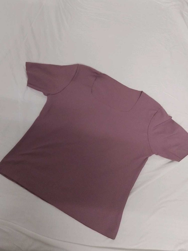 Basic Mauve Square Neck T-Shirt