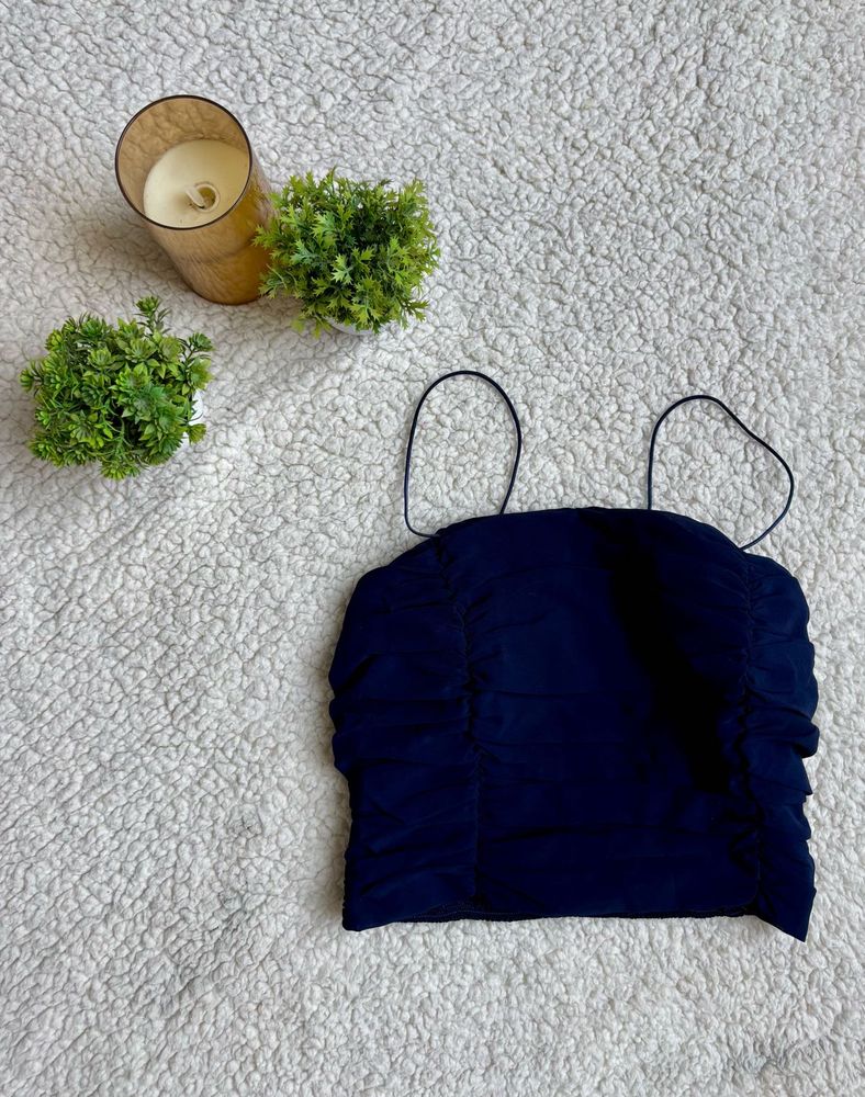 Navy Blue Ruched Crop Top