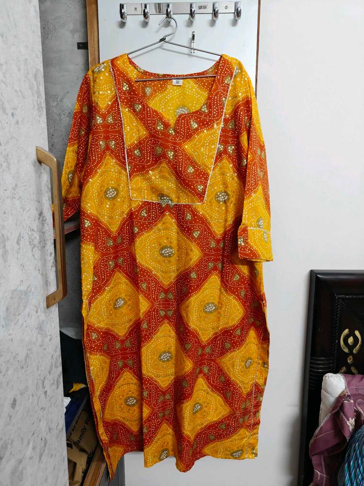 Beautiful Yellow &amp; Red Bandhani Kurta