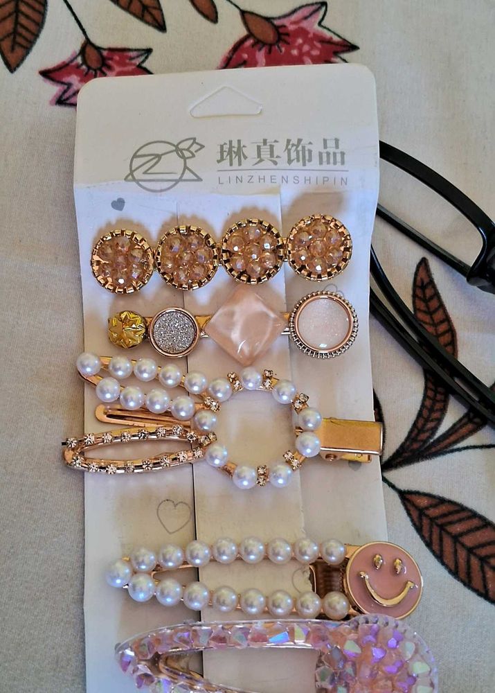 Pearl &amp; Rhinestone Hair Clips Set