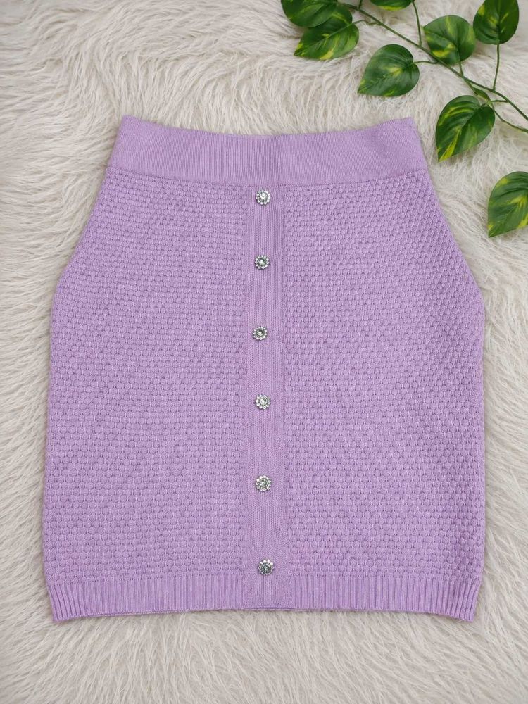 Lavender Knit Button-Up Skirt