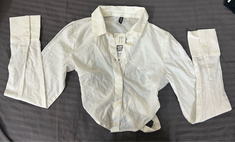 H&amp;M White Crop Backless Top Shirt
