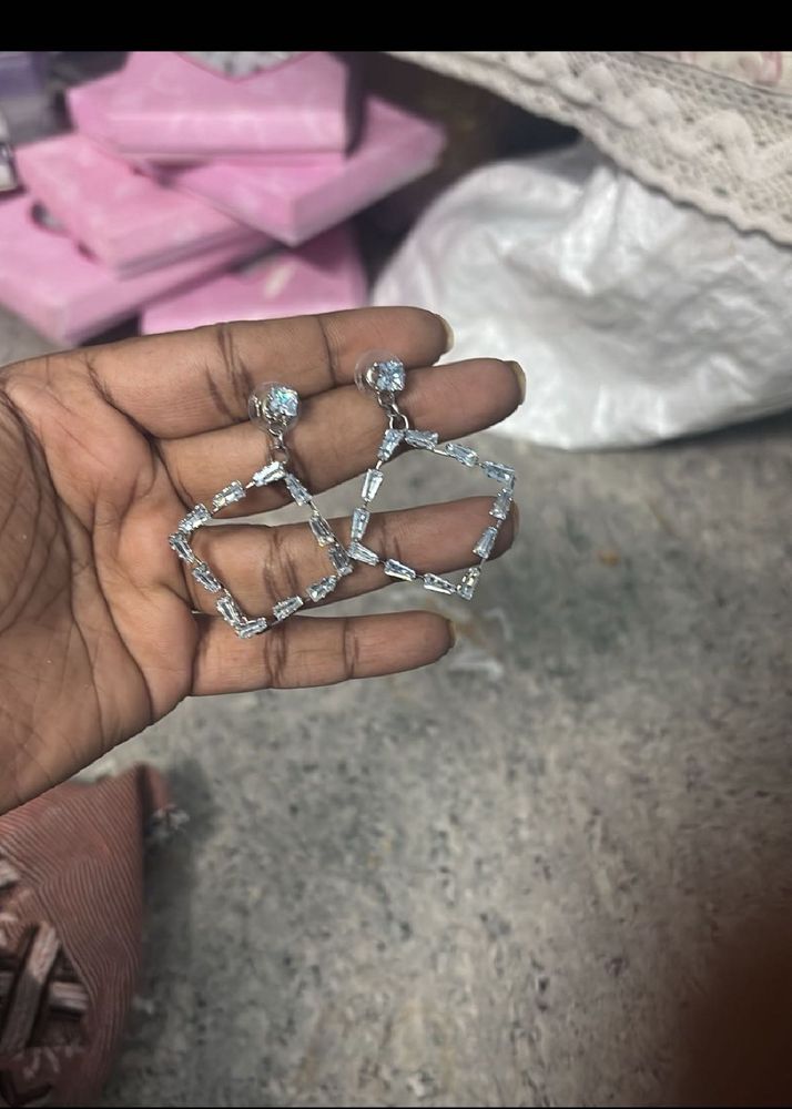 Geometric Drop Earrings with Crystals