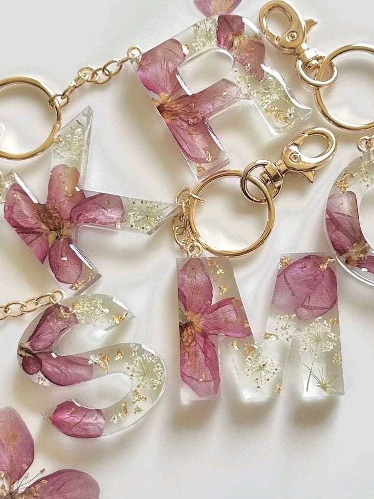 Custom Floral Resin Letter Keychain