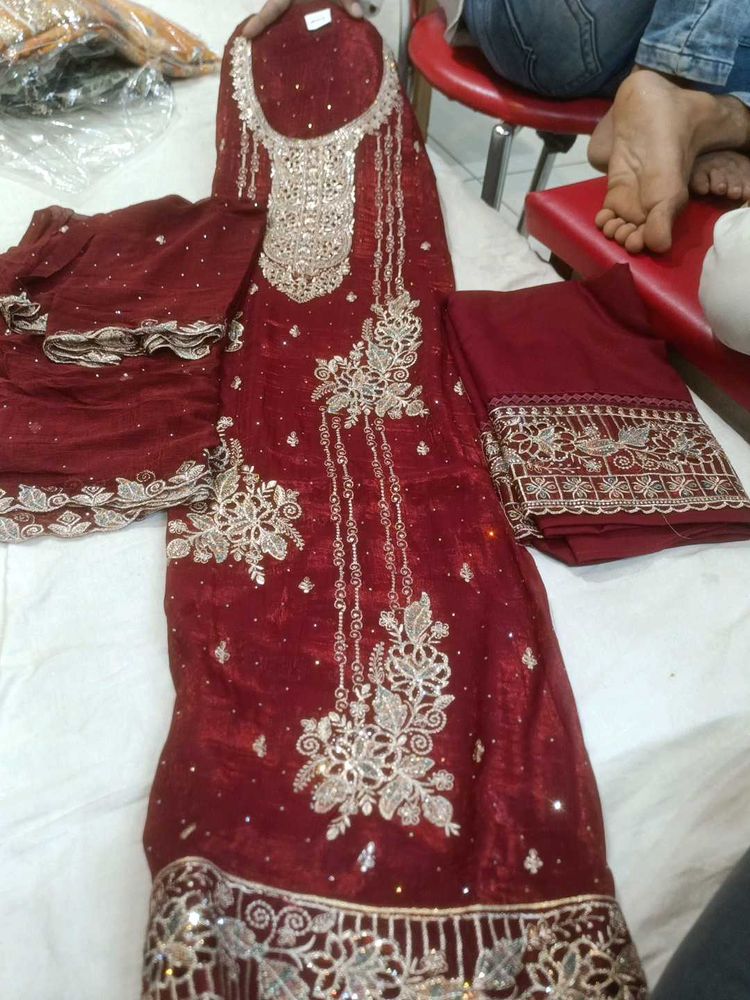 Embroidered Maroon suit Set