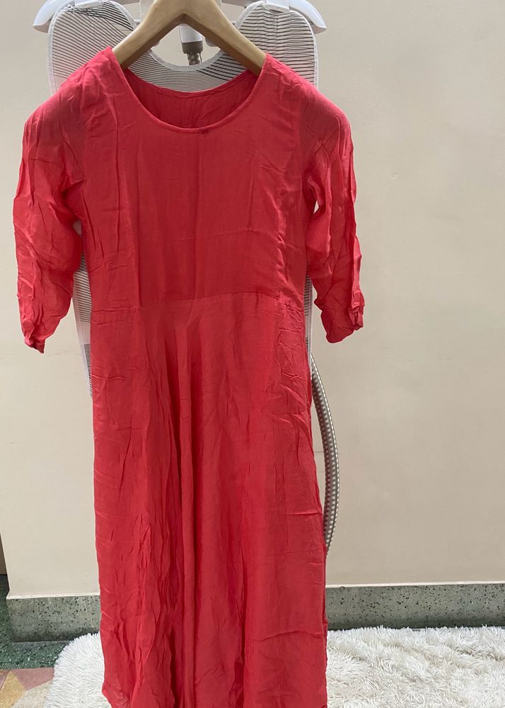 Vibrant Coral Anarkali Kurti