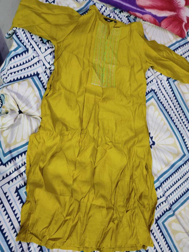 Mustard Embroidered Kurta