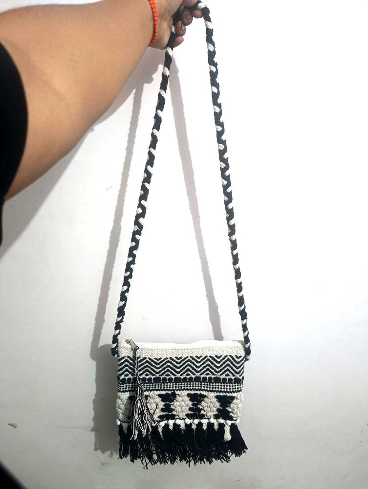 Boho Woven Crossbody Bag with Tassels