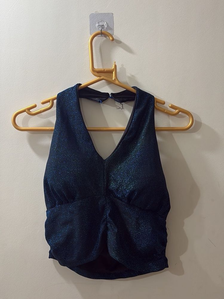 Sparkly Blue Halter Crop Top