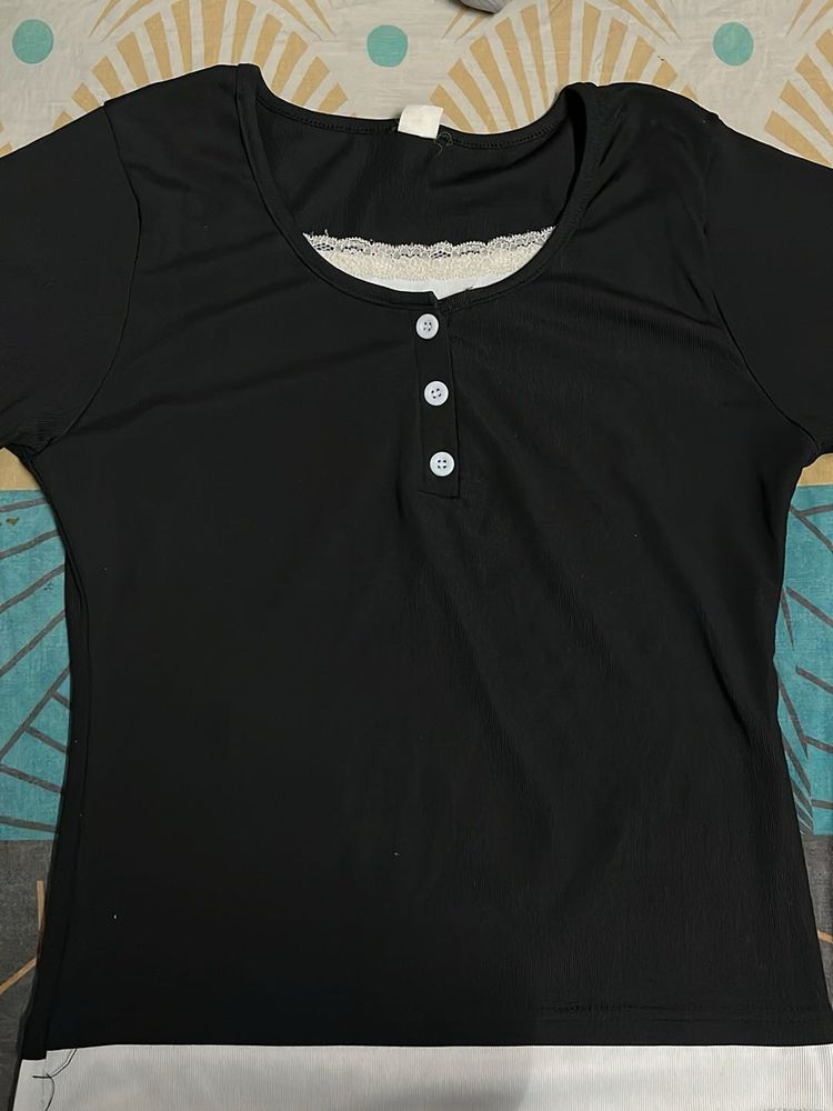 Black Henley Top with lace (elena gilbert core)