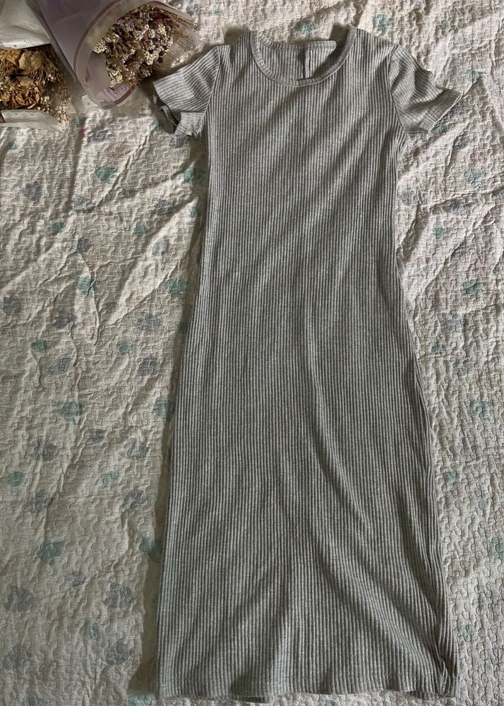 Grey Ribbed Midi Bodycon Dress