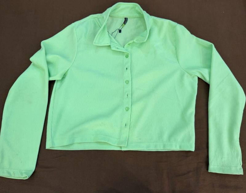Lime Green Ribbed Button-Up Top