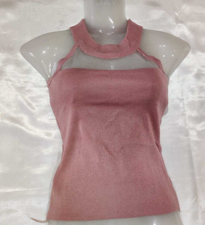 Chic Mesh Neck Knit Tank Top