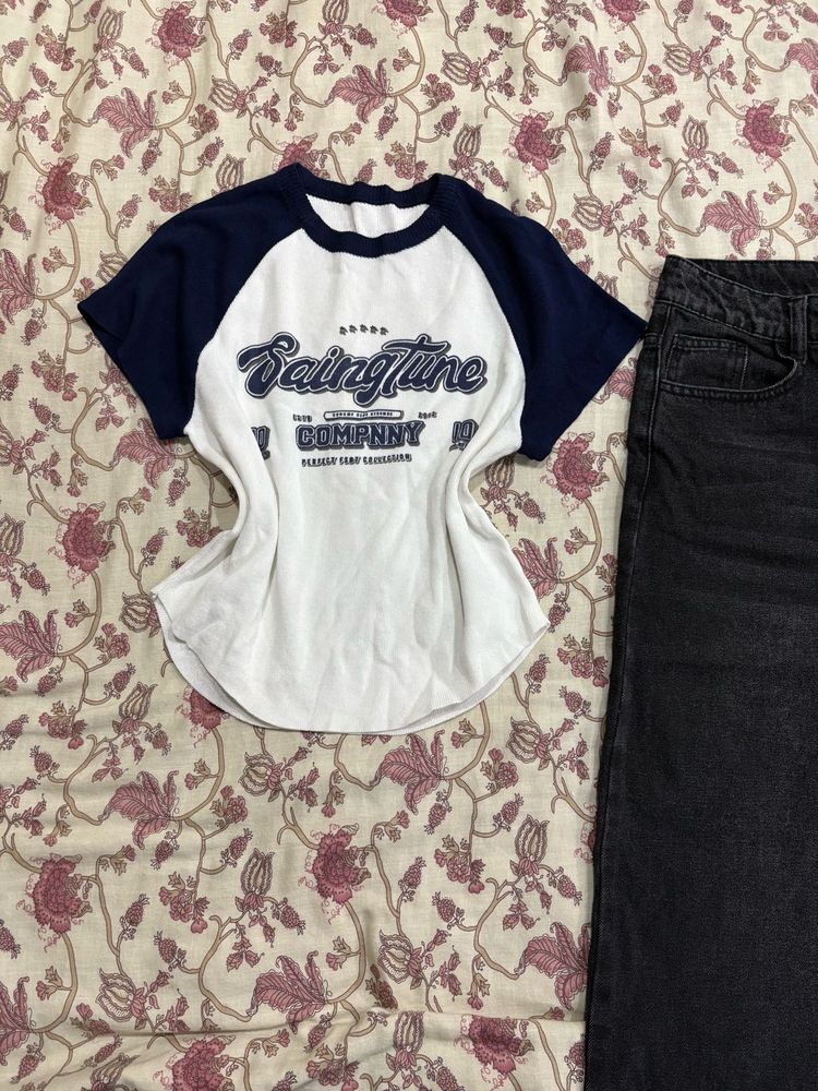 Stylish Baseball Style crop tee