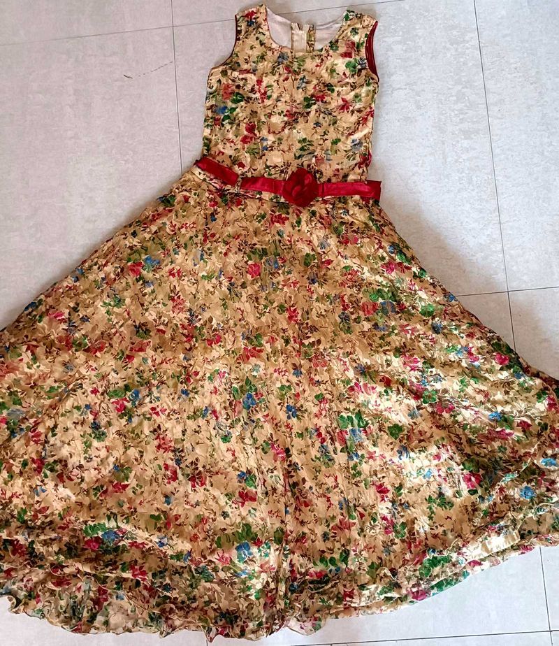 Floral Girls Dress with Red Belt