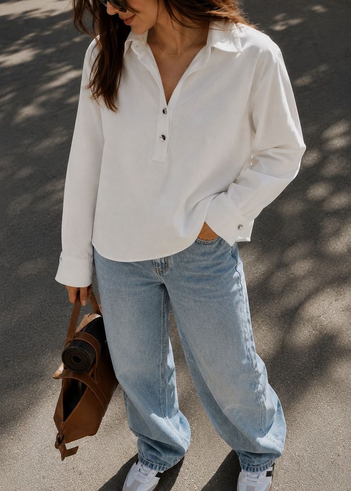 Talbots Oversized Off-White Cotton Collared Shirt
