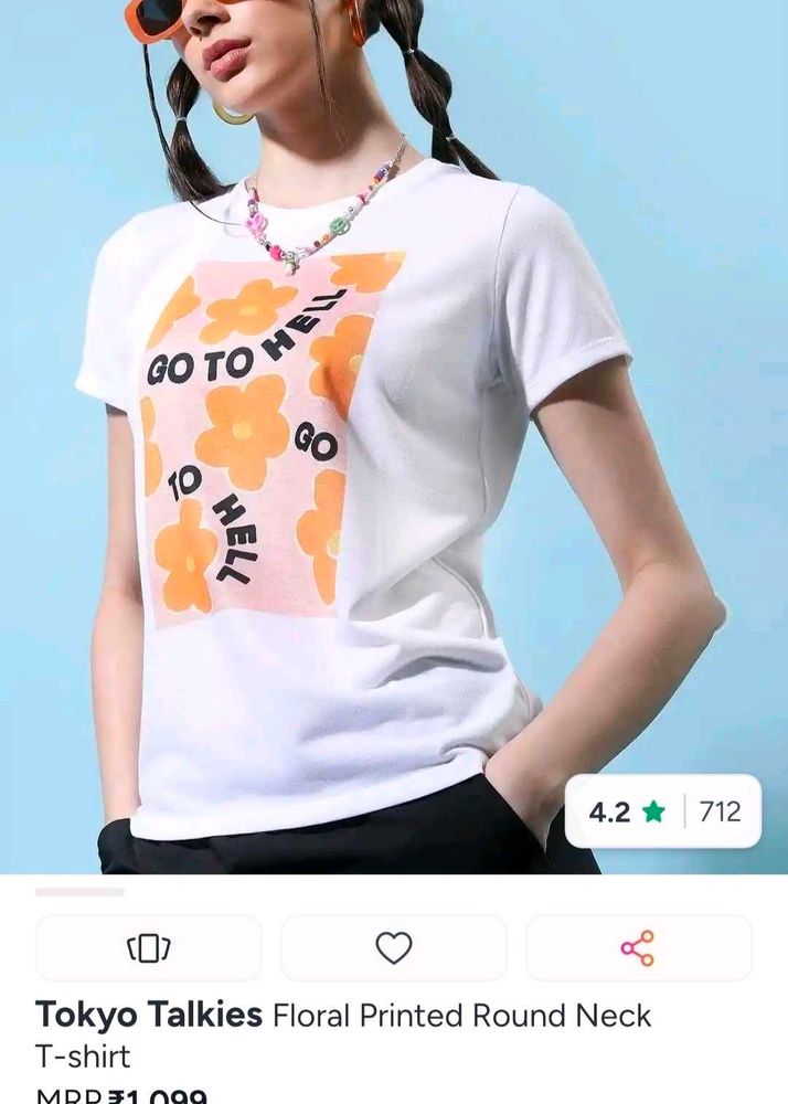 White Graphic T-Shirt with Flower Print