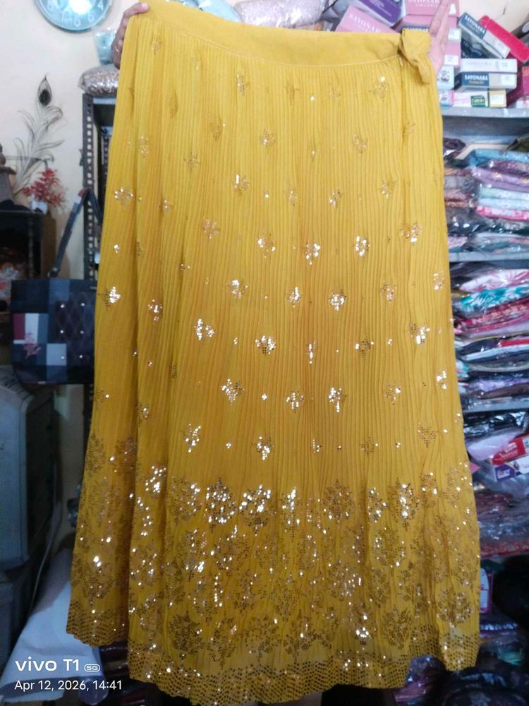 Yellow Sequined Ethnic Skirt