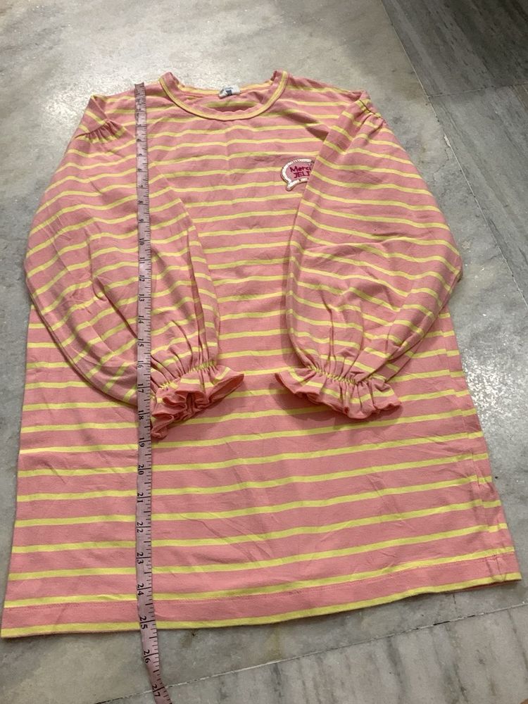 Pink &amp; Yellow Striped Puff Sleeve Top