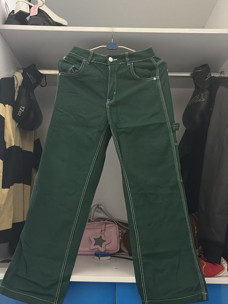 bershka Green Wide Leg Jeans