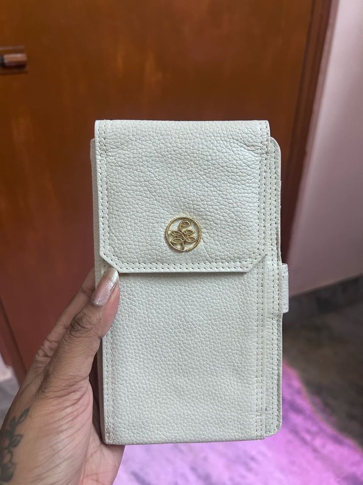 White Leather Cell Phone Crossbody Bag